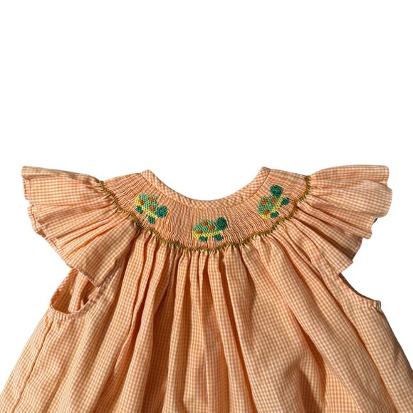 Be Mine Smocked Orange Gingham Toddler dress turtle Button Closure 24 months - Picture 2 of 4